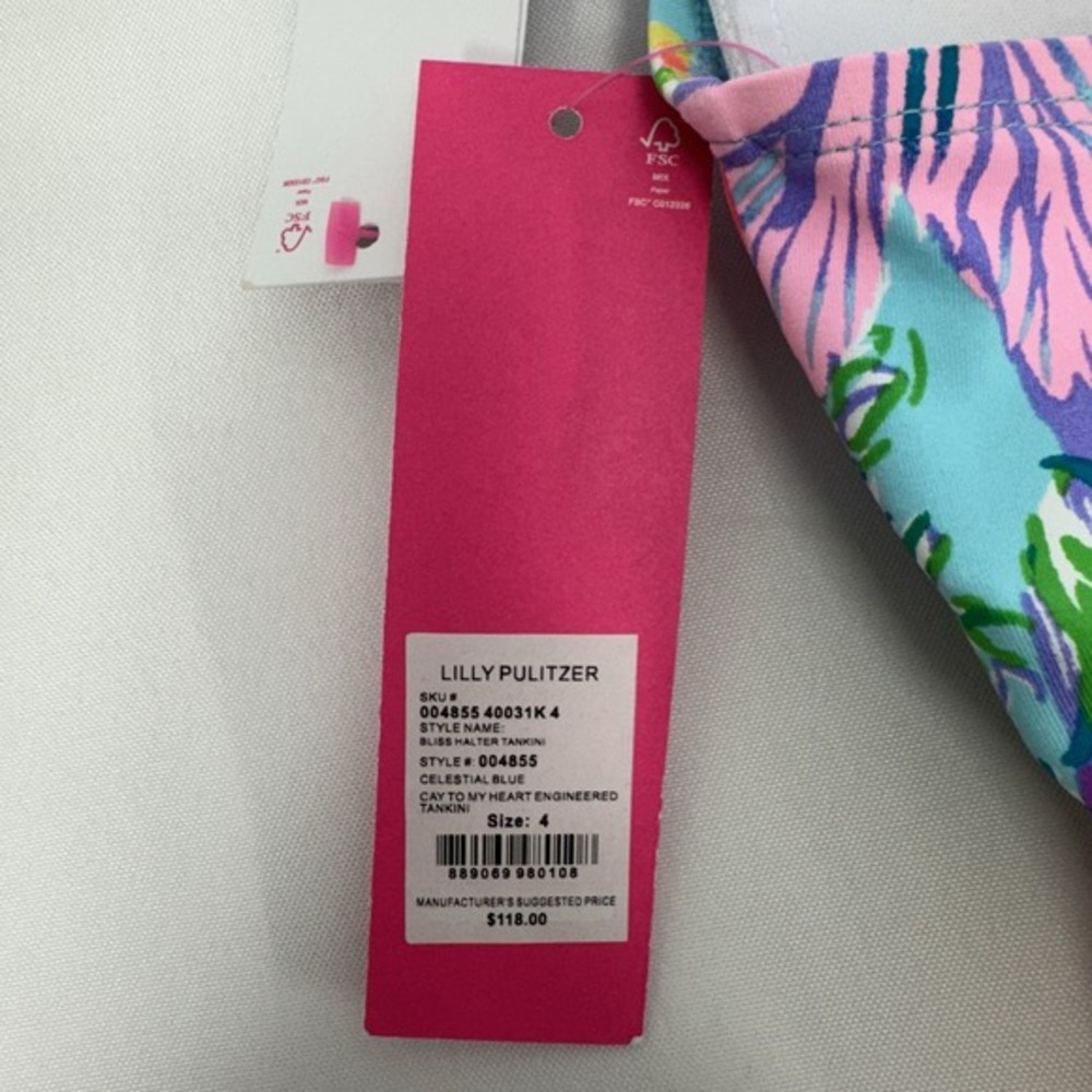 NEW Lilly Pulitzer Bliss Halter Tankini Top Celestial Blue Cay to Heart Sz 4 - Picture 9 of 16